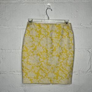 Ann Taylor Women's Yellow White Magnolia Floral Jacquard Pencil Skirt Size 4